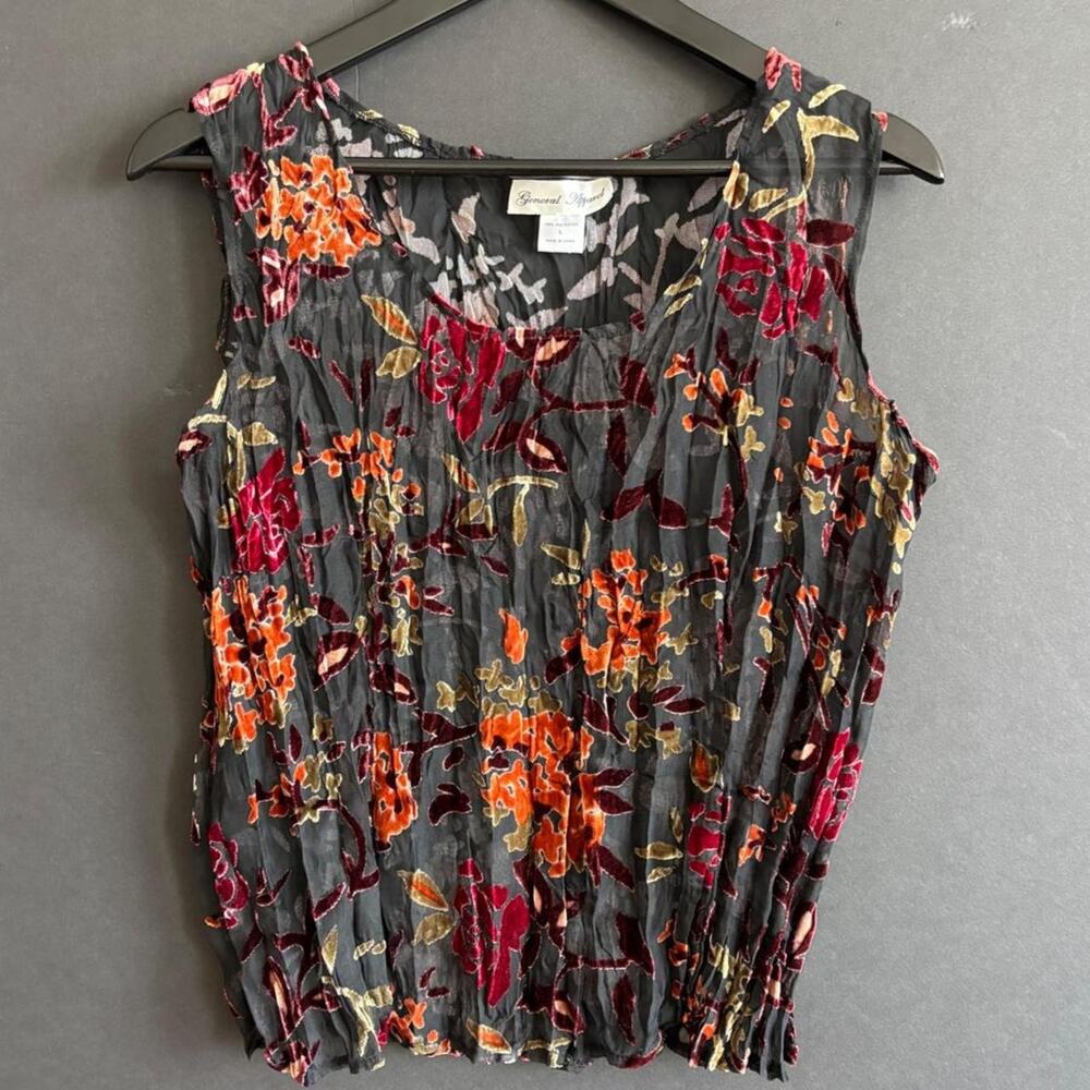 Vintage 90s Floral Burnout Velvet Sheer Sleeveless Blouse Size - L